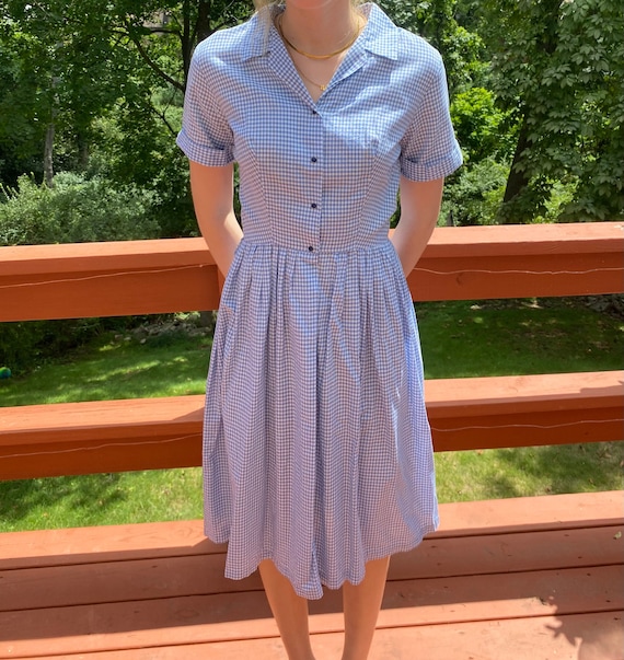 Vintage Blue Gingham Dress 50’s - image 1