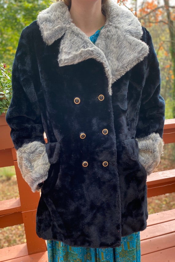 Vintage 60s Black Faux Fur Coat