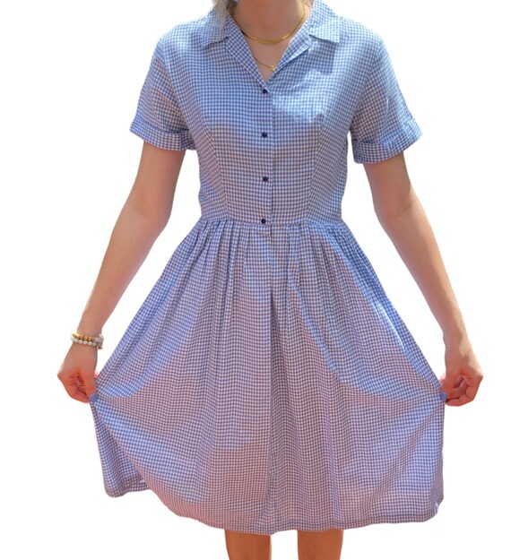 Vintage Blue Gingham Dress 50’s - image 3