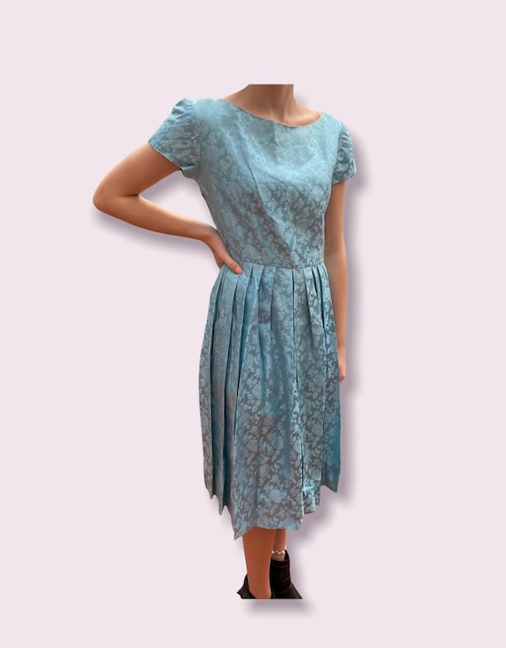 Vintage Blue Brocade Dress - image 1