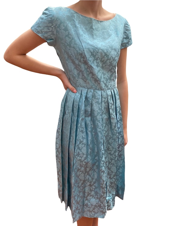 Vintage Blue Brocade Dress - image 2