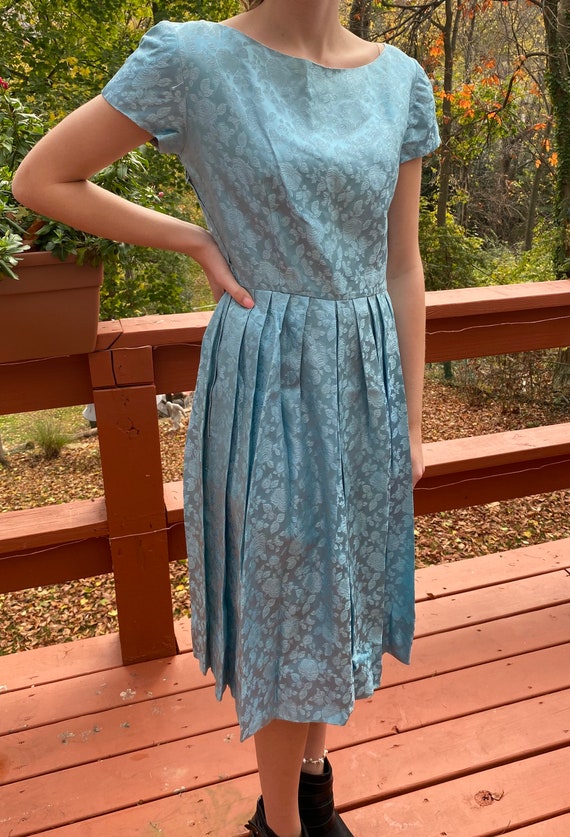 Vintage Blue Brocade Dress