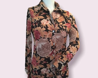 Vintage 70s Floral Polyester Shirt
