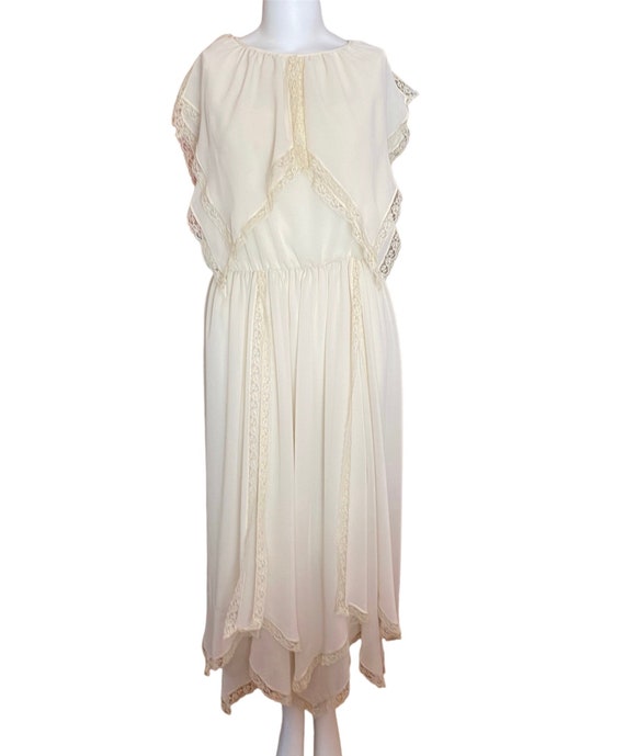 Vintage Ivory Boho Maxi 70s Dress
