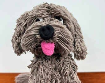 Willy, the Chocolate Labradoodle, Life size crochet puppy dog, pet doll, Handmade with Sheep Wool, Realistic look and feel