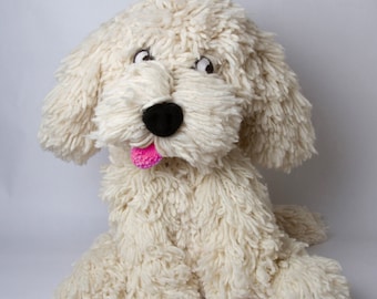 Oliver, the Labradoodle, Life size crochet puppy dog, pet doll, Handmade with Sheep Wool, Realistic look and feel