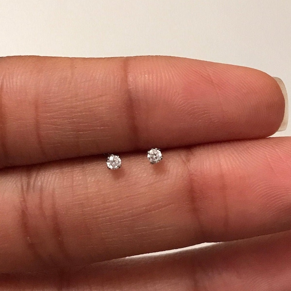 Tiny 2mm CZ Earring, Stainless Steel, Upper Lobe Earring, Cartilage Earring,  Multiple Piercing Earring