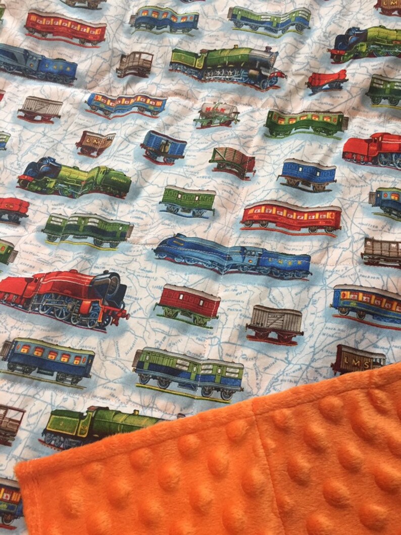 Trains Cotton Fabric With Minky Weighted Blanket or Lap Pad Etsy