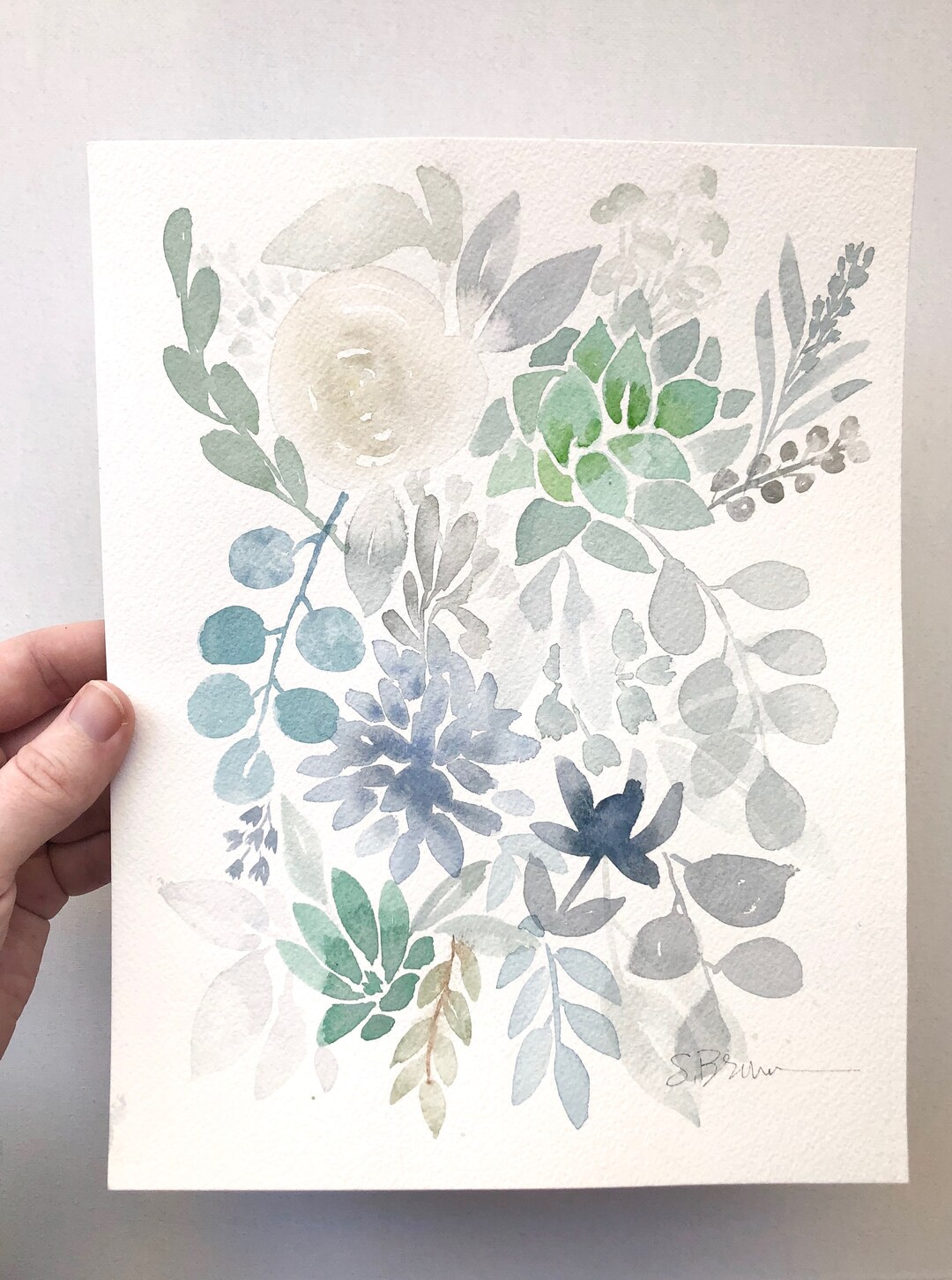 Original Floral Watercolor Painting, Light Botanical Bouquet, 8x10 - Etsy