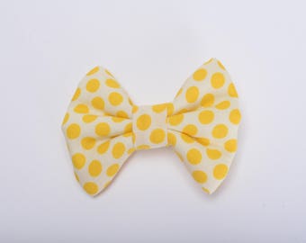 White with Yellow Polka Dots - Handmade Bow