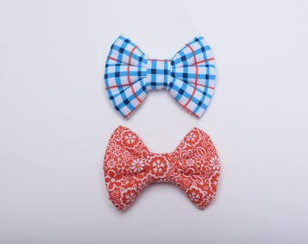 Orange Floral & Blue/Orange Plaid - Handmade Bows