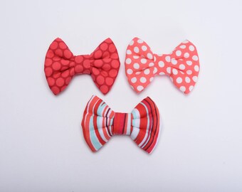 Red and Coral / Polka Dots and Stripes - Handmade Bows