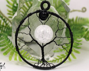 Weiße Quarz Vollmond Halskette - Super Moon Anhänger - Baum des Lebens Schmuck - Statement Schmuck