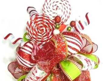 Red, White and Silver Candy Cane Christmas Tree Topper: Glittered ...