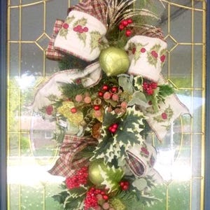Christmas Door Swag, Christmas door decorations, Burgundy and Green