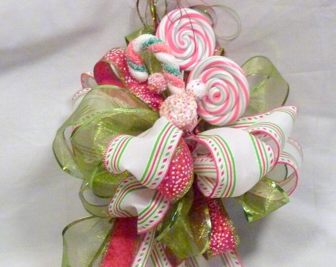 Ribbon Tree Topper, Red and Green Ribbon Tree Topper, Bow Tree Topper