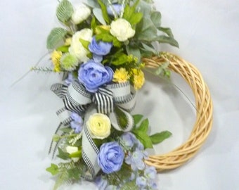 Blue and yellow Front door wreath, Spring wreath