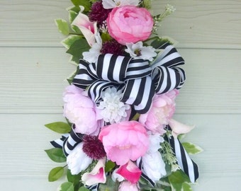 Spring peony wreath in pink and white