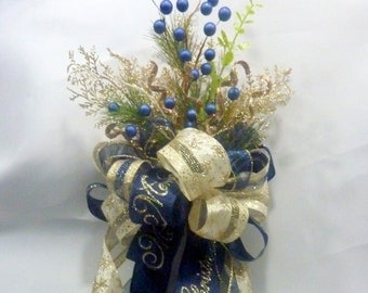 Ribbon Tree topper in Navy and Champagne, Bow Tree Topper