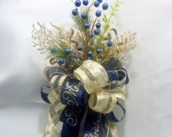 Ribbon Tree Topper in Navy and Champagne, Bow Tree Topper - Etsy