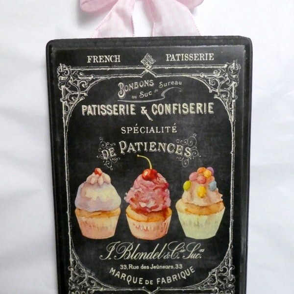 Paris wood sign, Kitchen wall decoration, French Country decor, Cupcake wood plaque