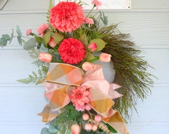 Coral Summer wreath, Zinnia Wreaths