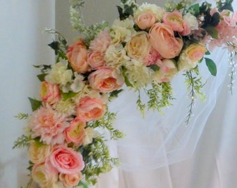 Wedding Arch Flowers, 2 Pink and White Corner Swags