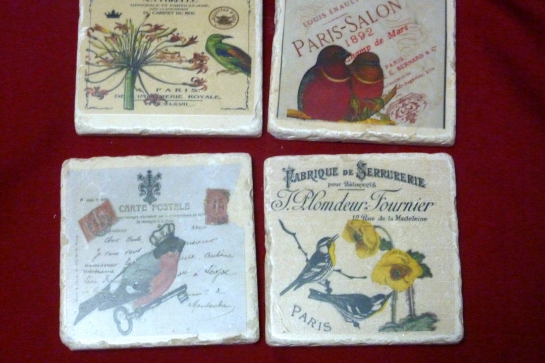 French Country Coasters, Stone Coasters, French Country Decor, Bird ...