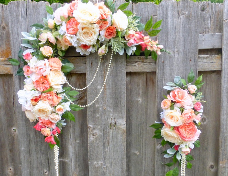 Wedding Arch swag Coral Wedding swag Wedding Arbor flowers | Etsy