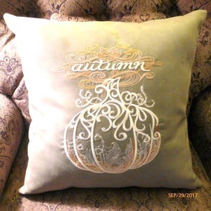 Embroidered Pumpkin Pillow Cover: Sage Green Suede Autumn Decor image 10