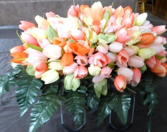 Mini Tulip Memorial Spray, Pastel Tulip Cemetery flowers