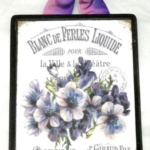 Wood Sign with Violets, French Country decor