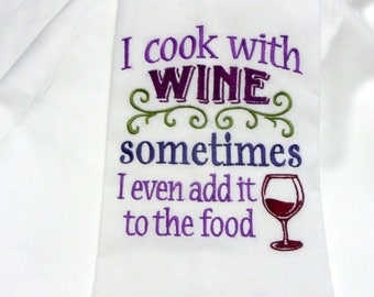 Wine lovers gif, Embroidered kitchen Towel, Flour Sack Towel