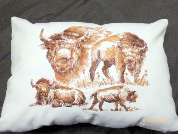 Embroidered Buffalo Pillow cover Bison Embroidered Box Edge Pillow Cover