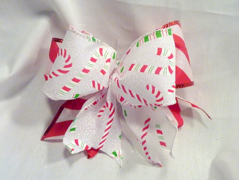 Red and White Candy Cane Tree bows Ribbon Tree decorations Etsy