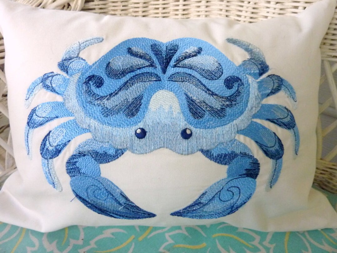 Blue Crab Pillow Cover, Beach House Decor Etsy