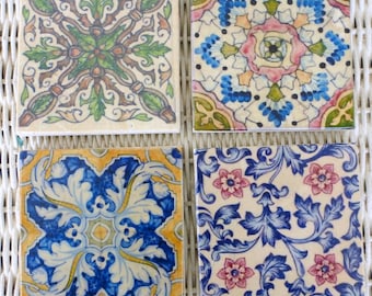 Colorful Moroccan tile coasters, Stone Coasters, set of 4 Marble coasters