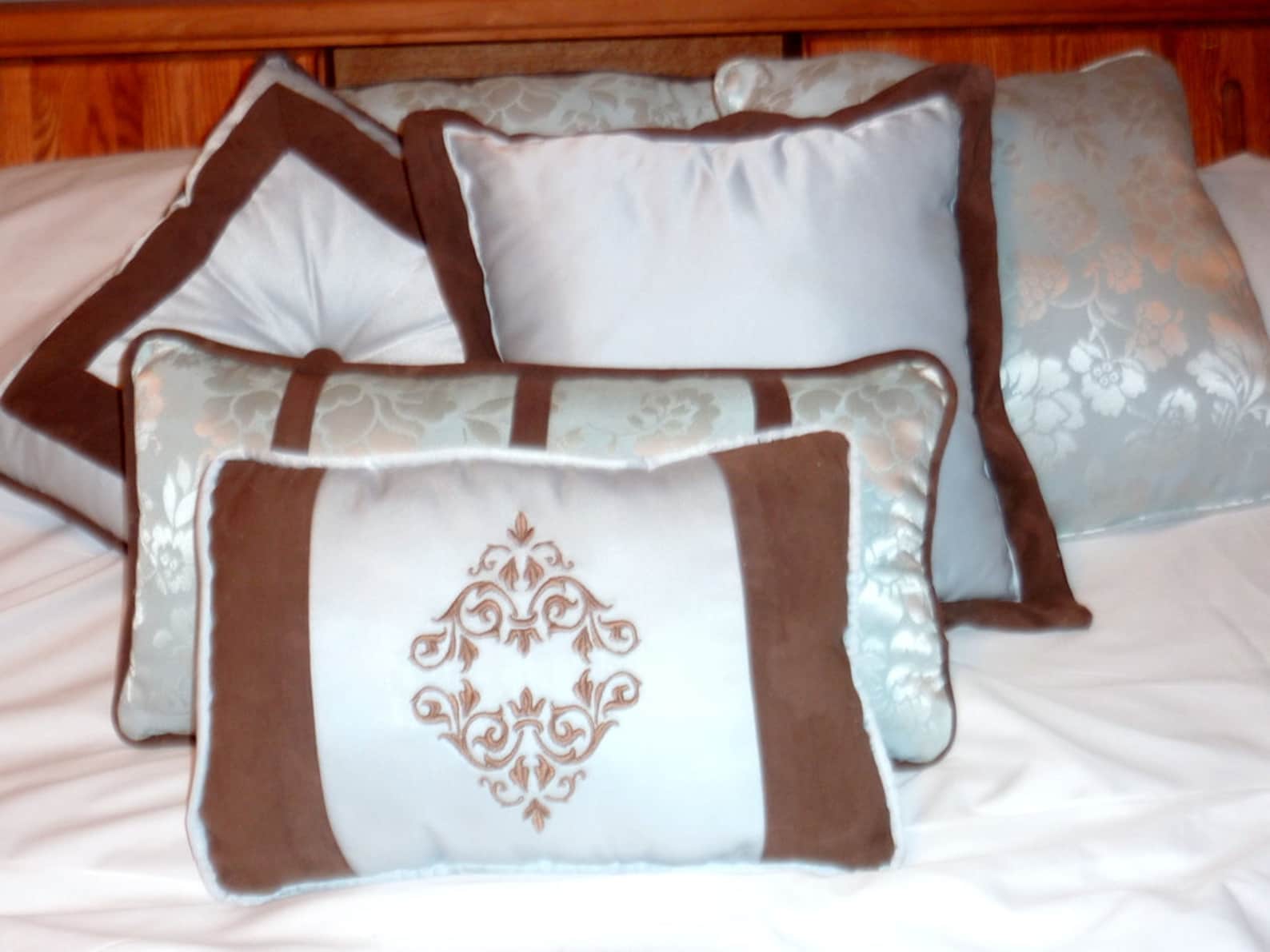 Pillow Sets Decorative Bed Pillows Set of 3 Blue and Brown - Etsy