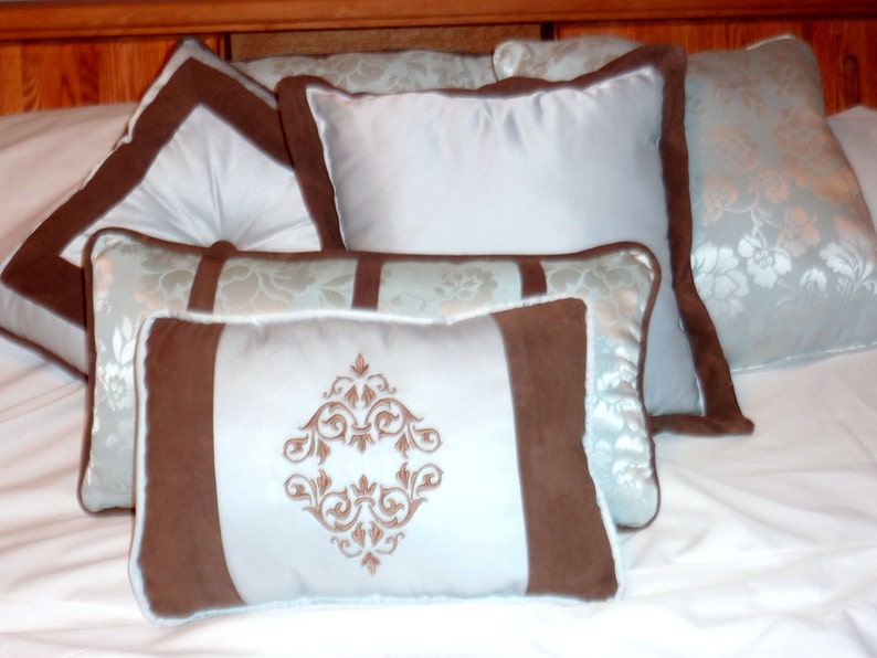 Pillow Sets Decorative Bed Pillows Set of 3 Blue and Brown Etsy