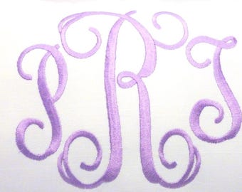 Funda de almohada con monograma bordado en lino blanco y monograma de 3 letras lavanda
