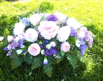 Pink and Purple Rose and Lilacs Cemetary Flowers