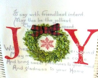 Christmas Flour Sack Towel: Farmhouse Kitchen Decor - Joy Wreath