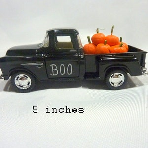 Halloween truck with pumpkins, Black 1955 Chevy Truck, Diecast truck decor