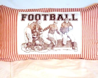Football Pillow Cover with Vintage Players for your Boys Room Decor.