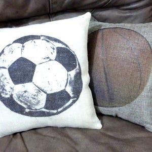 Burlap Soccer Pillow, sports pillows, Boys room decor