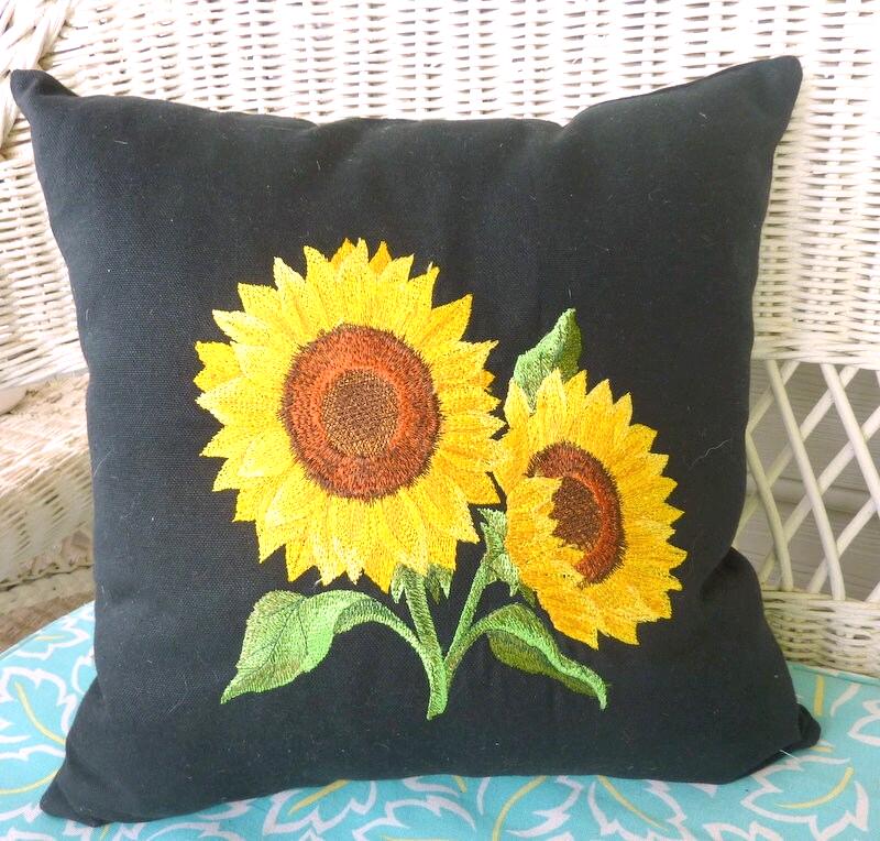 Funda de almohada de girasol, funda de almohada bordada, decoración de estilo rústico