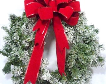 Red Velvet wreath bow 11 inches wide by 20 inches long