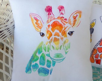 giraffe pillow, Wildlife pillow cover, colorful giraffe pillow cover