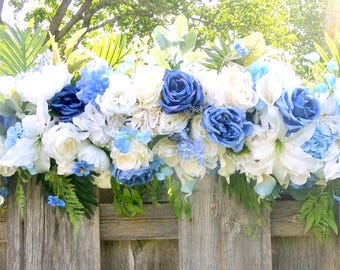 Blue & White Wedding Arch Flowers – Elegant Ceremony Floral Arrangement