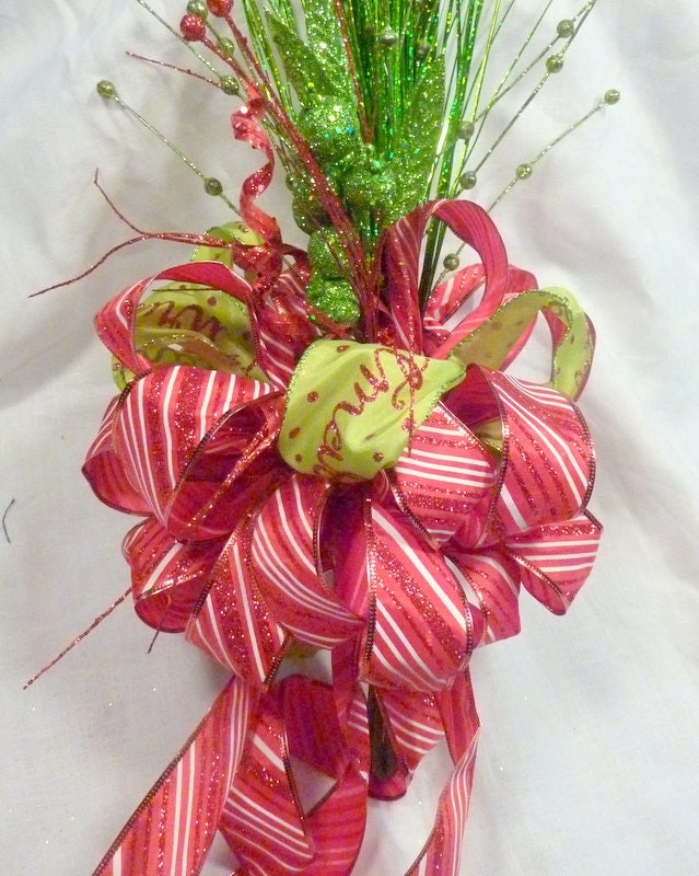 Red and Green Ribbon Tree topper Bow Tree Topper Christmas Etsy